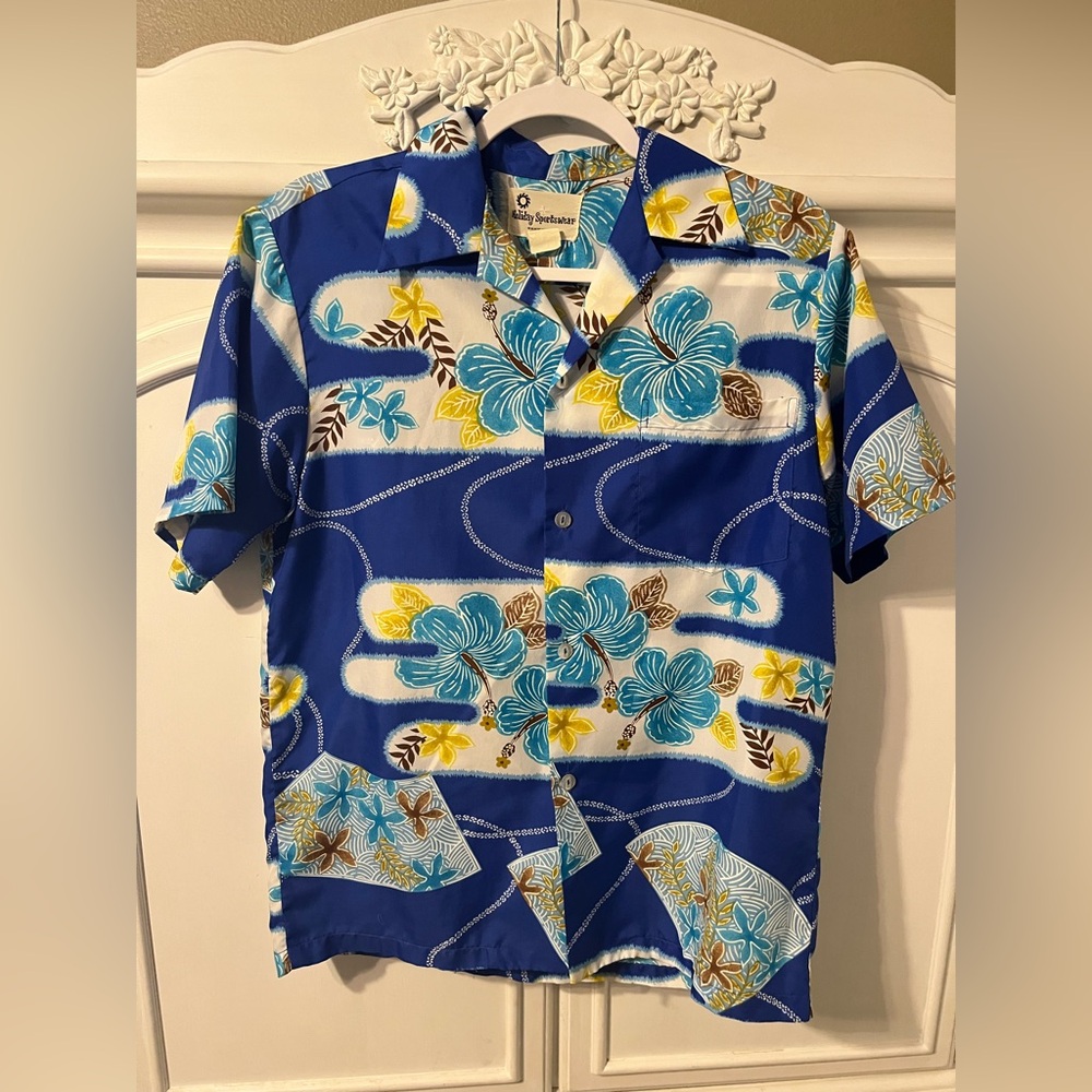 Vintage Blue Floral Hawaiian Men's Shirt
